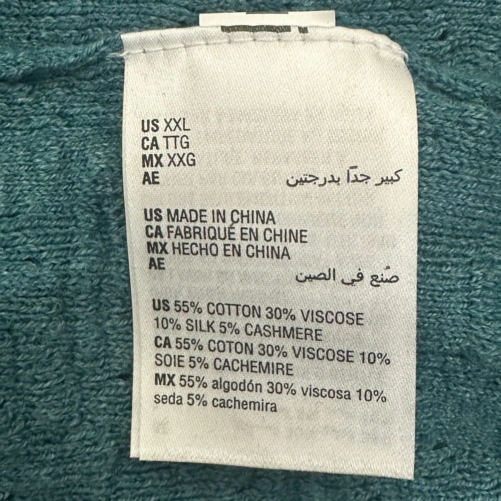 NWT Tasso Elba Textured Knit Pullover Sweater Teal Blue Cashmere Silk Size XXL